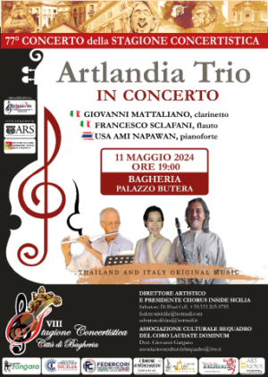 Stagione concertistica: presso villa Butera “Concerto dell’Artlandia Trio” – Sabato 11 maggio 2024